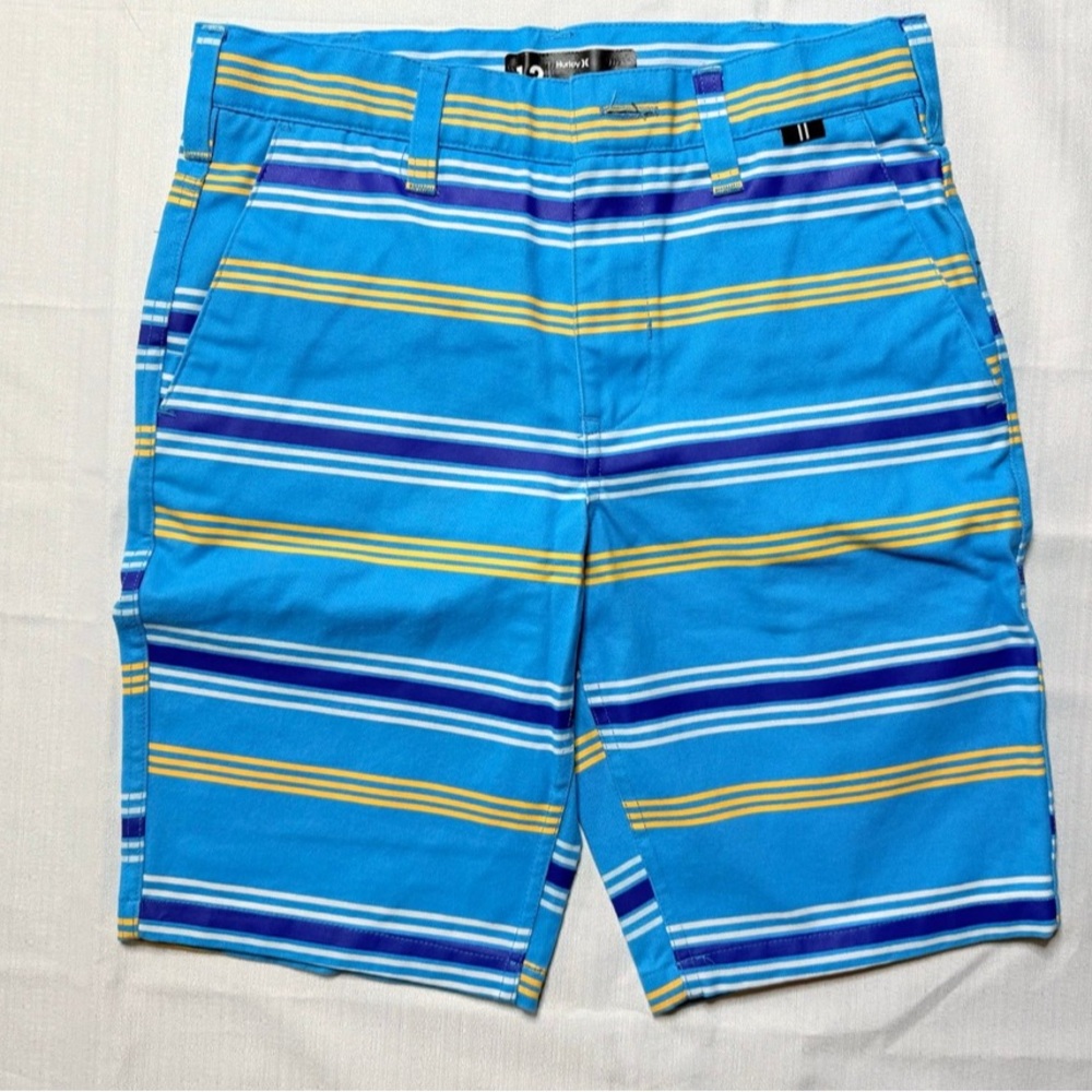 Hurley Shorts Youth Boys 12 Blue Striped Khaki Chino Flat Front Casual
